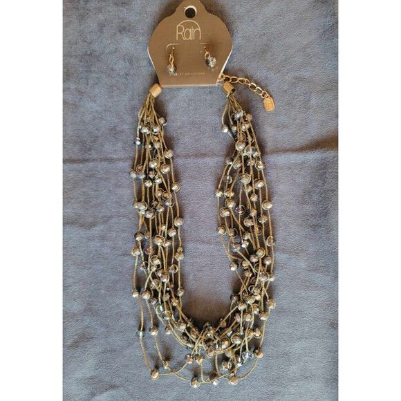 Rain Dark Brown Crystal Necklace And Earring Set - Picture 1 of 5
